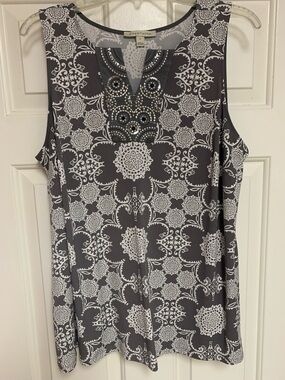 41 Hawthorn Grey & White Beaded Print Tank